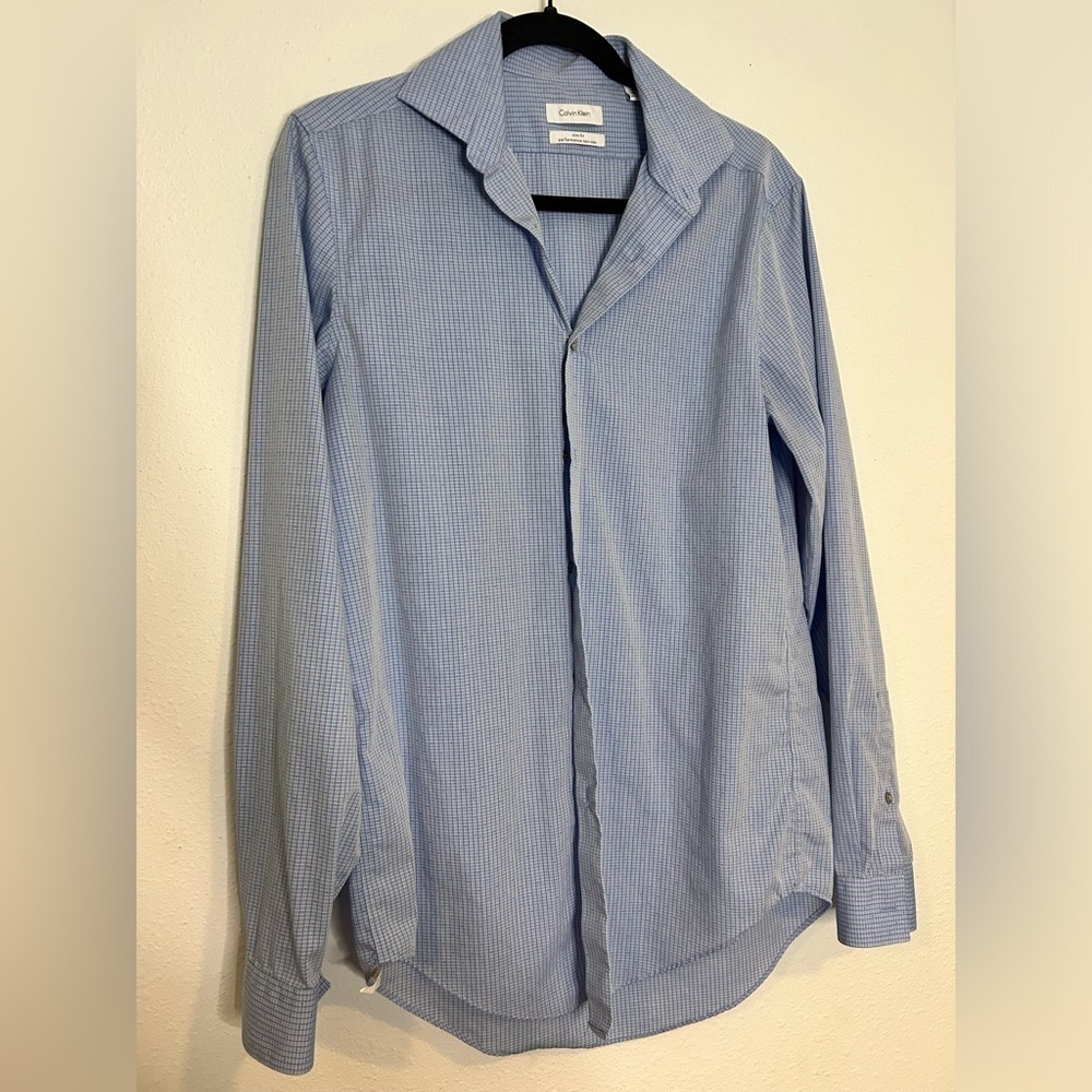 Calvin Klein Blue Slim Fit Button Down Shirt Size 15 34/35